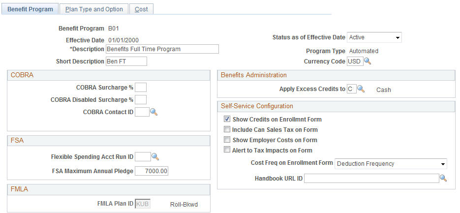Benefit Program Table - Benefit Program page