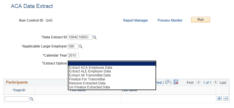 ACA Data Extract page