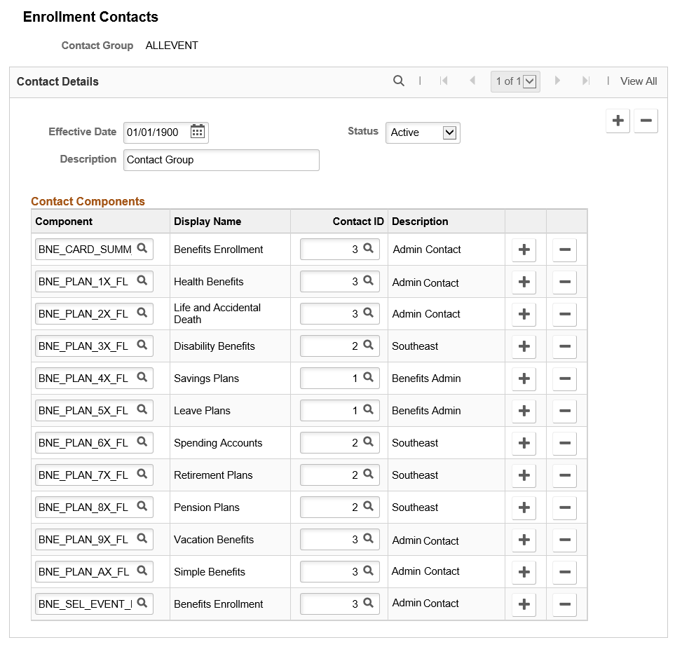 Enrollment Contacts Page