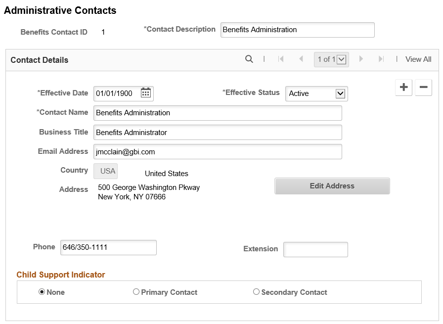 Administrative Contacts Page
