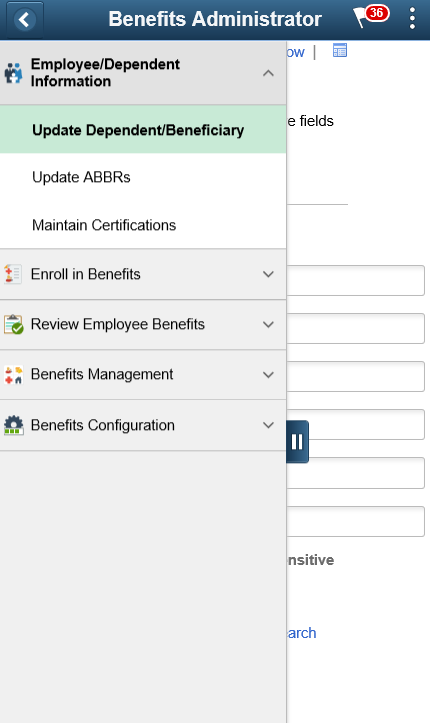 (Smartphone) Benefits Administrator application start page