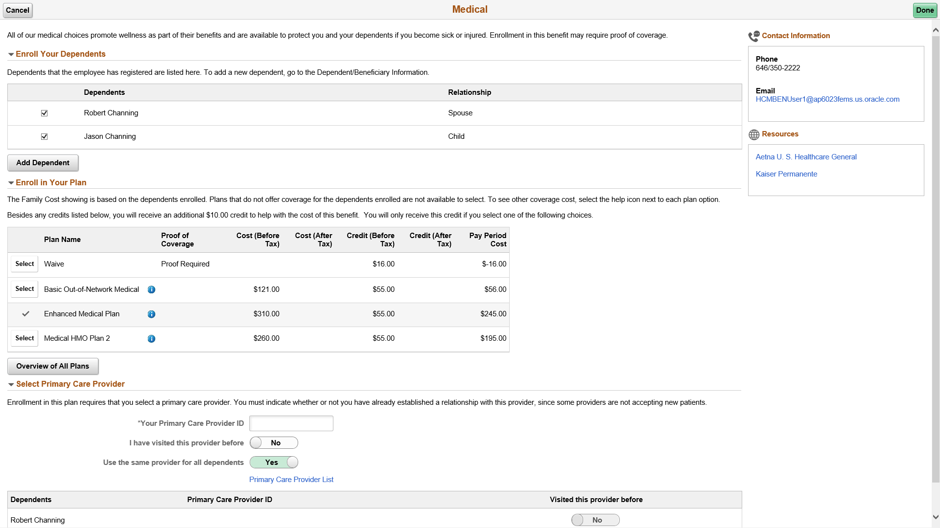 Medical Plan page