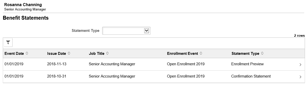 Benefit Statements page