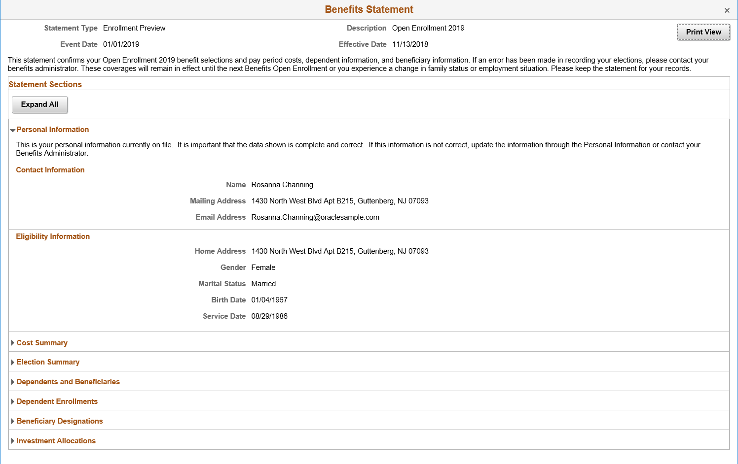 Benefits Statement - Enrollment Preview