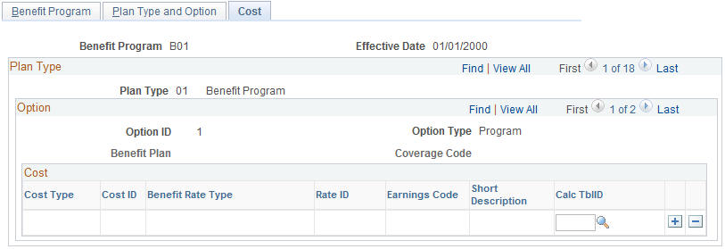 Benefit Program Table - Cost page