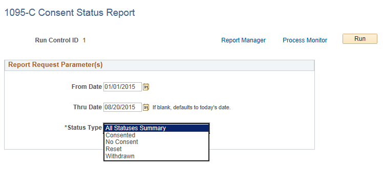1095-C Consent Status Report page