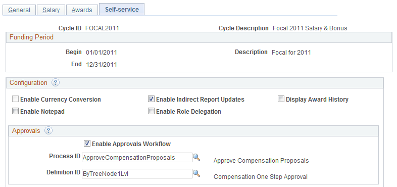 Define Compensation Cycles - Self-service page (1 of 2)