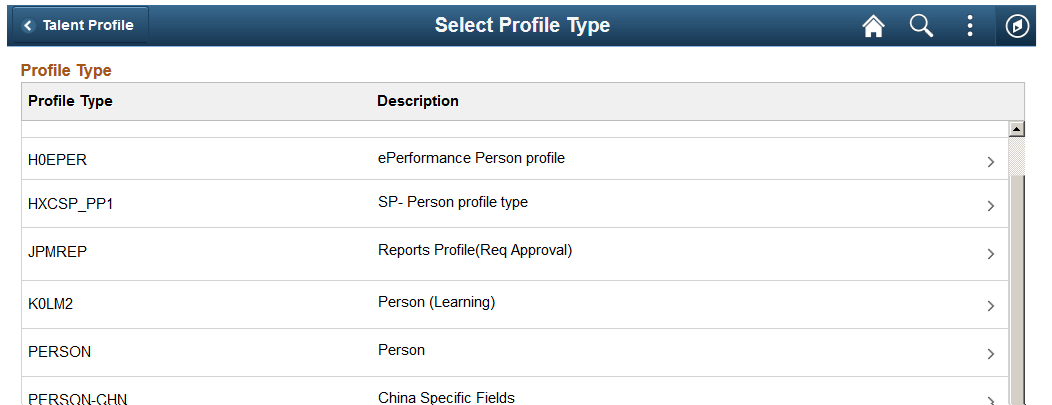 Select Profile Type page