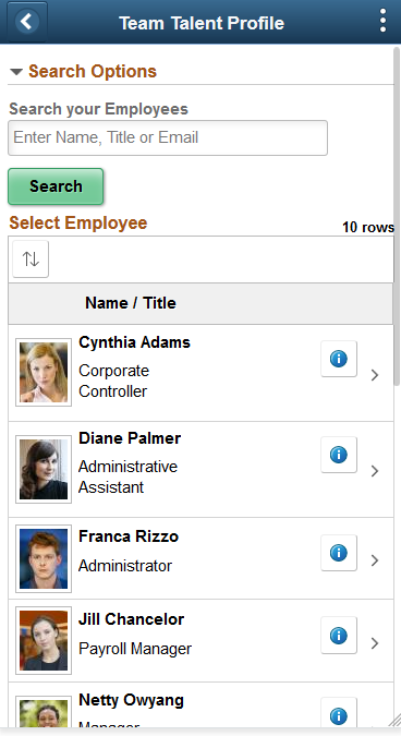 (Smartphone) Team Talent Profile - Select Employee page