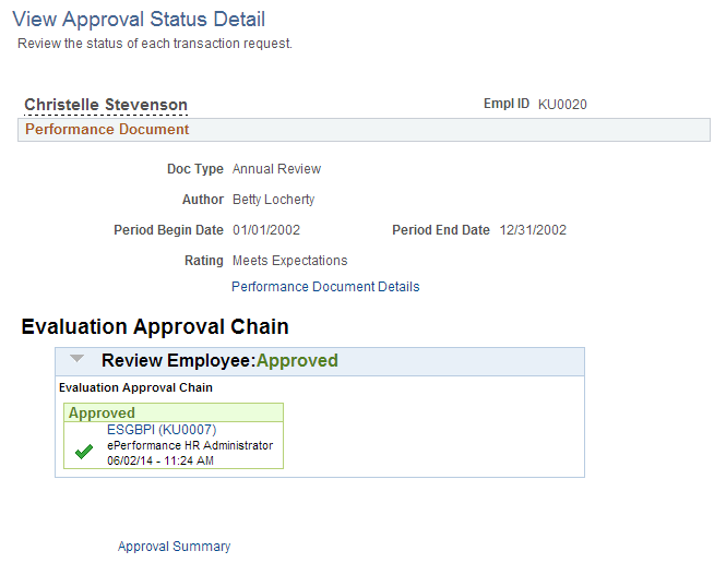 View Approval Status Detail page