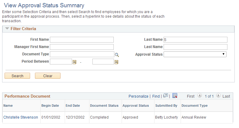 View Approval Status Summary page