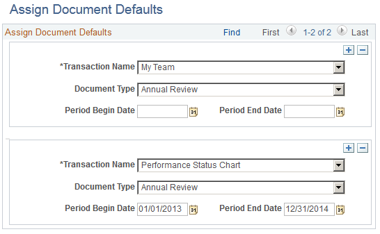 Assign Document Defaults page
