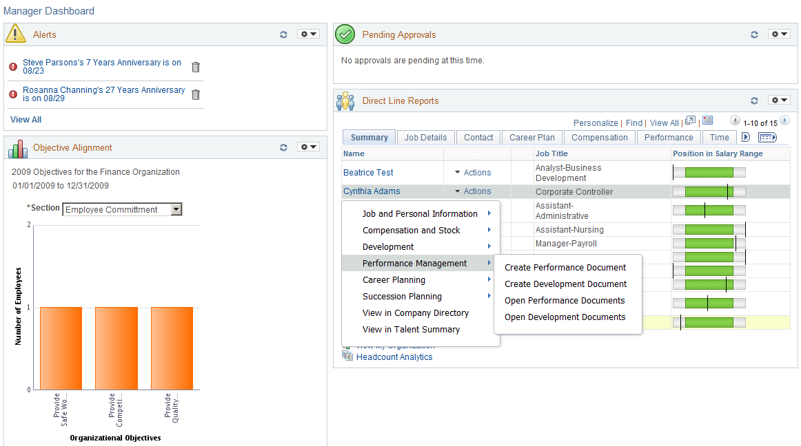 Accessing Performance Management Related Actions as a Manager