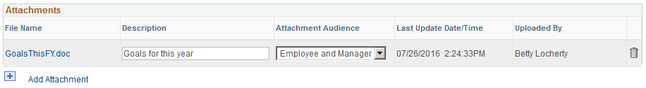 Attachments group box of the Manager Evaluation or Self-Evaluation page