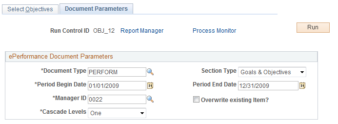 Document Parameters page
