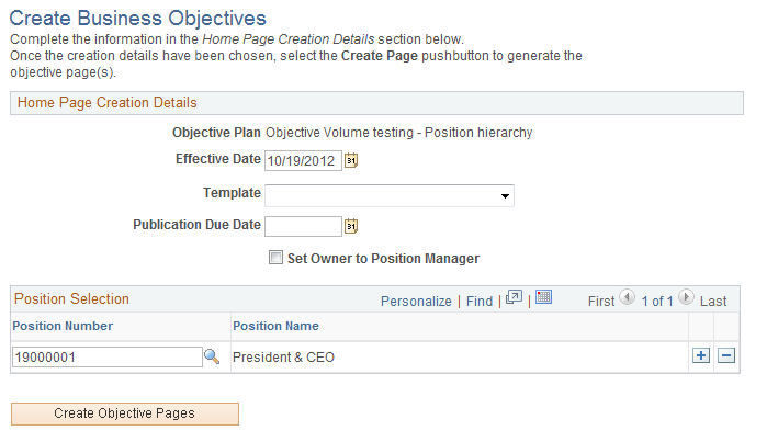Create Business Objectives page