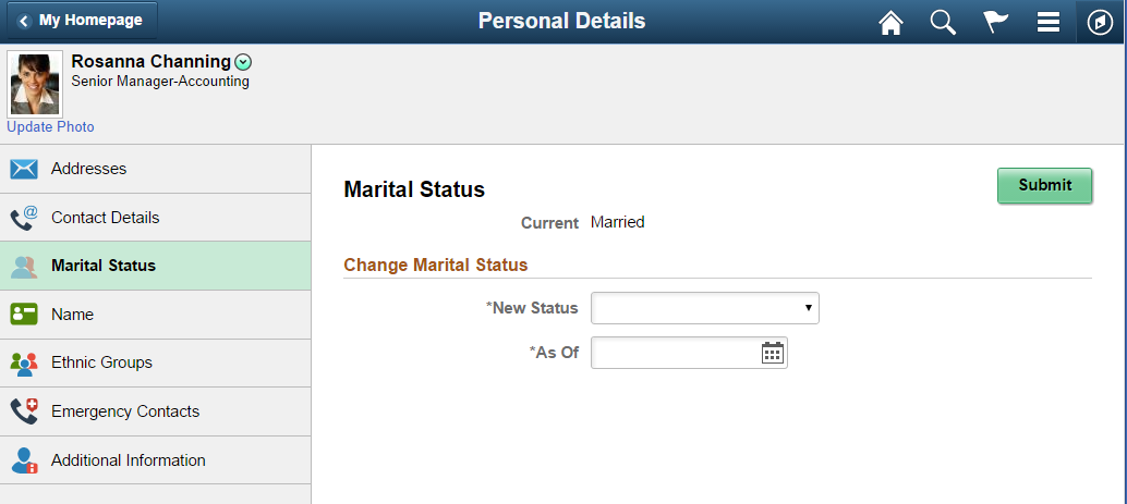 Marital Status page - without eBenefits