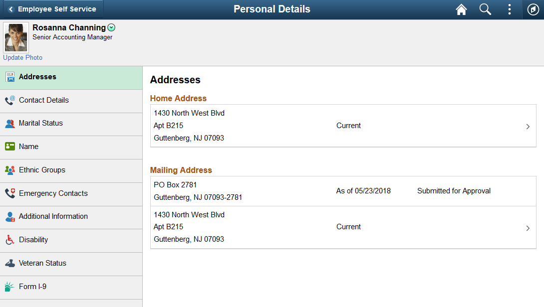 Addresses (summary) page