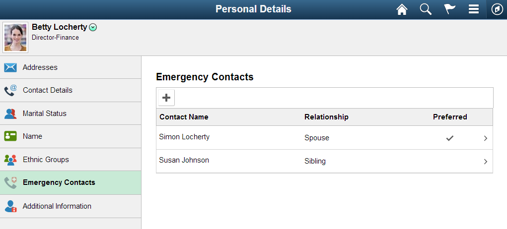 Emergency Contacts (summary) page