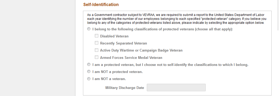 Veteran Status page (2 of 2)