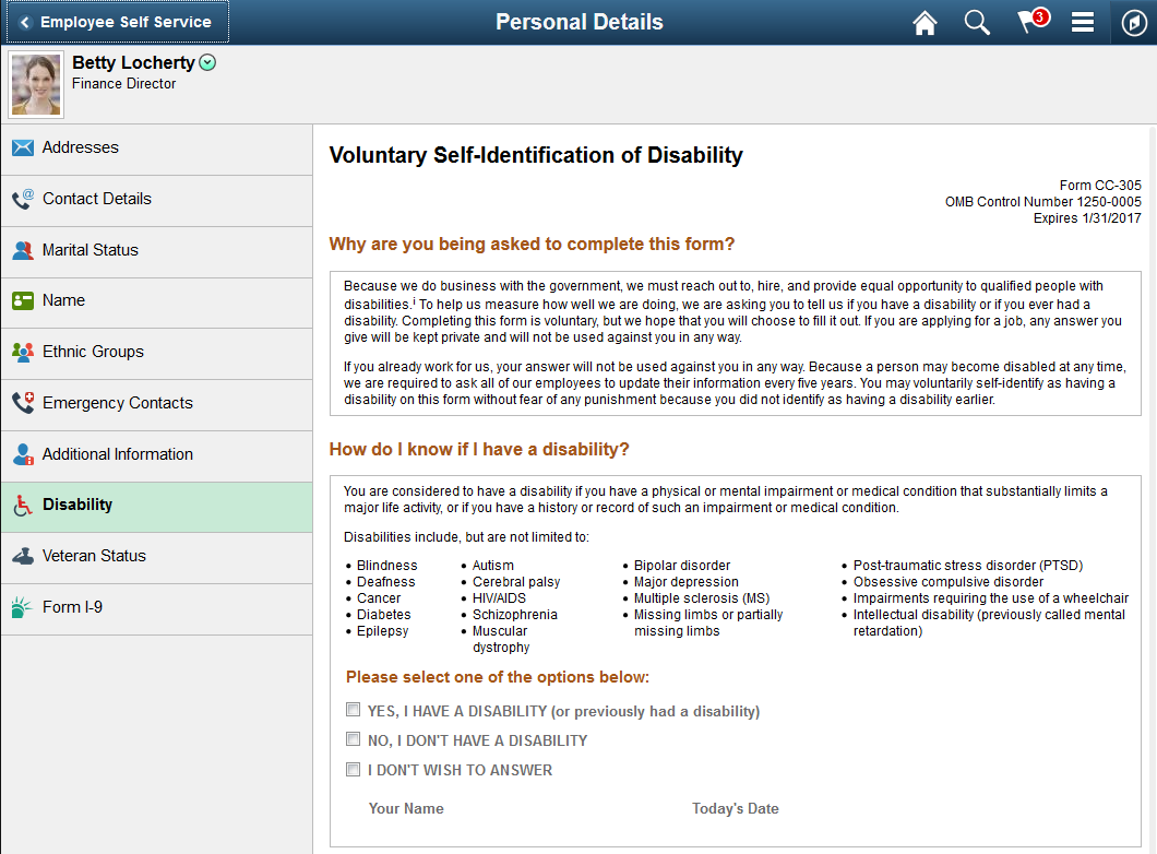 Voluntary Self-Identification of Disability page (1 of 2)