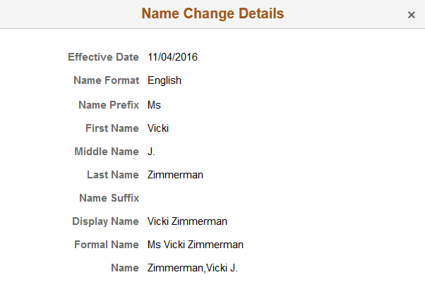 Name Change Details page
