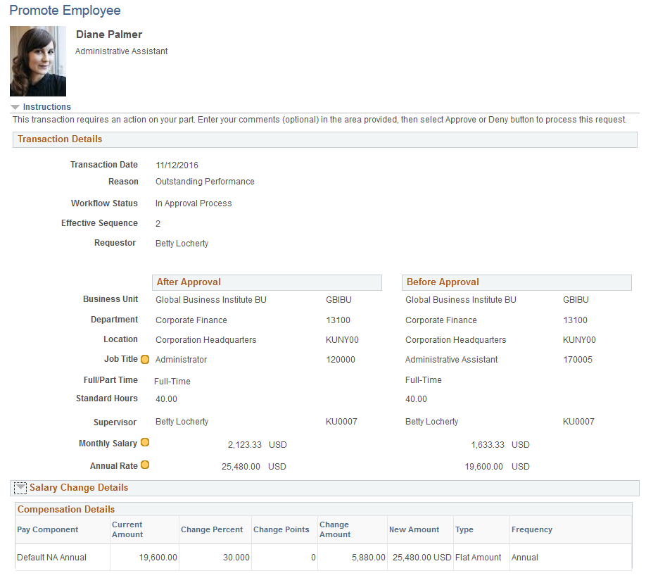 <Transaction Name> Page for approving submitted transactions (1 of 2)