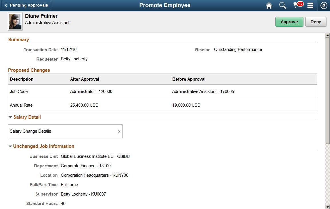 Pending Approvals - <Transaction Name> page for Guided Self Service Fluid Approvals (1 of 2)