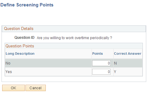 Define Screening Points page (multiple choice question)