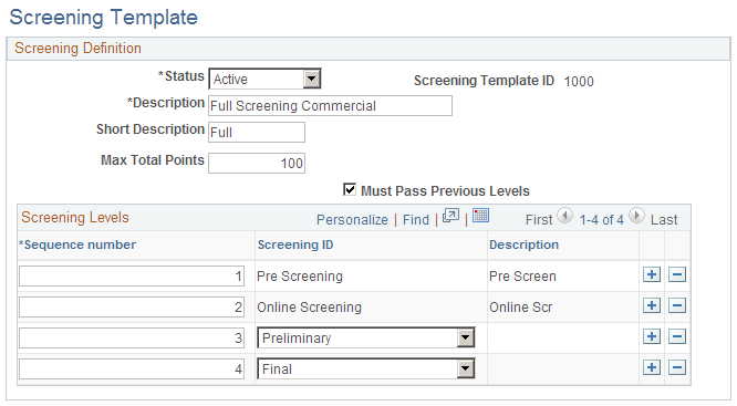 Screening Template page