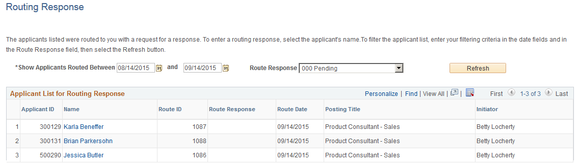 Routing Response list page