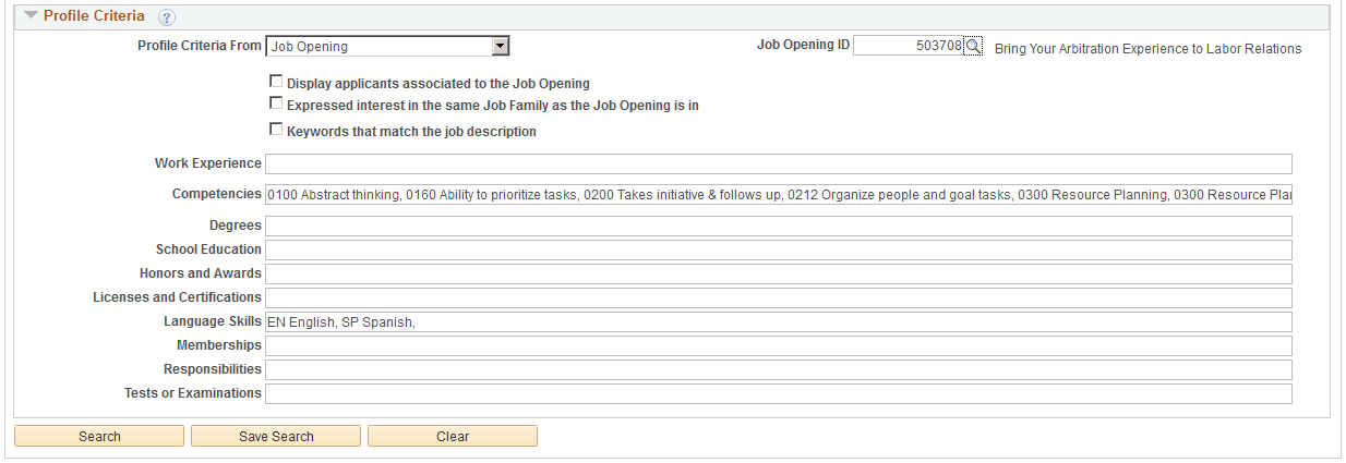 Search Applicants page: Advanced Search tab (2 of 2)