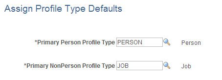 Assign Profile Type Defaults page