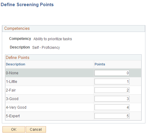 Define Screening Points page (rating scale)