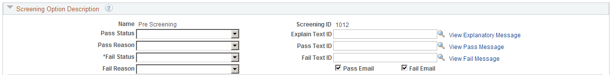 Screening Option Description group box for online screening and prescreening