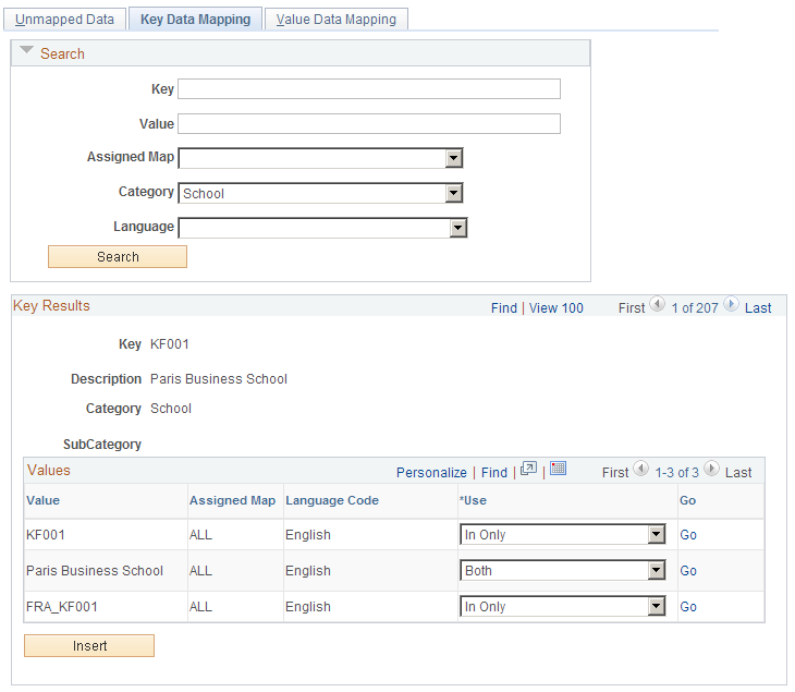 Key Data Mapping page