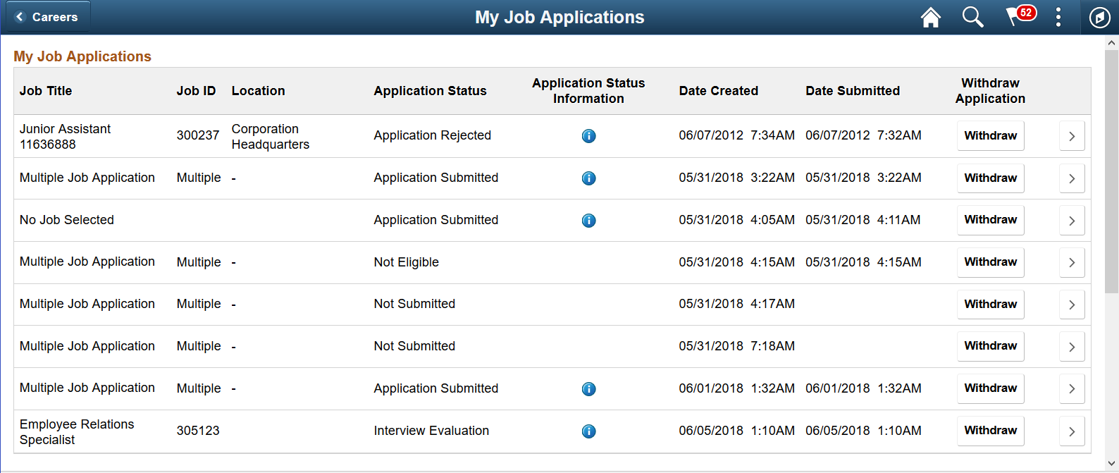 My Job Application Page - Desktop view