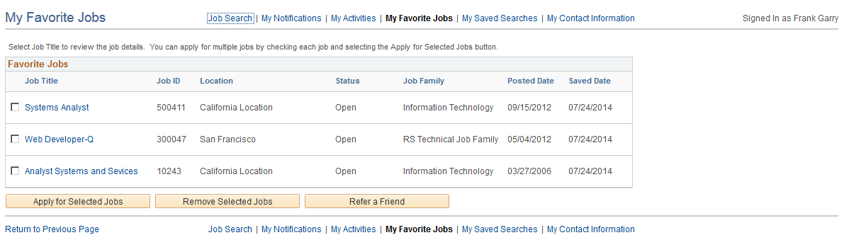 My Favorite Jobs page