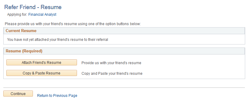 Refer Friend - Resume page