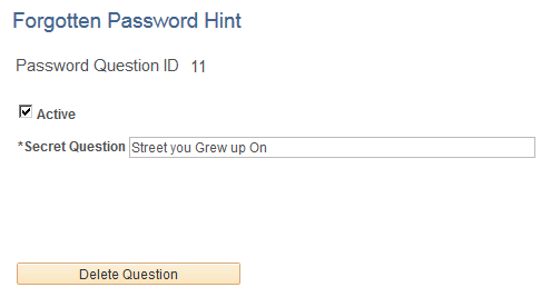 Forgotten Password Hint page