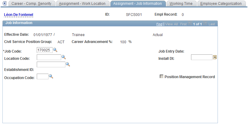 Assignment - Job Information page