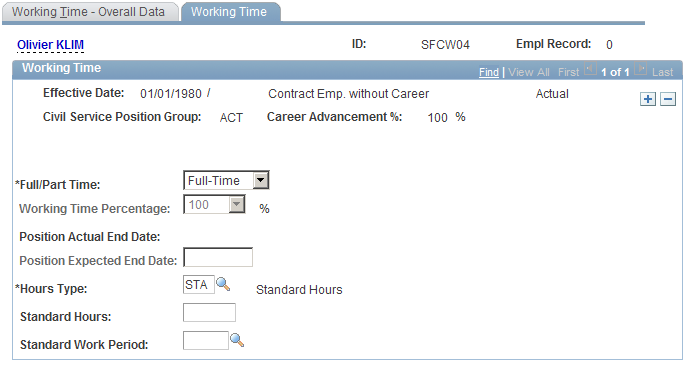 Working Time page