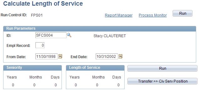 Calculate Length of Service page