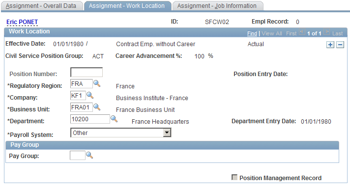 Assignment - Work Location page