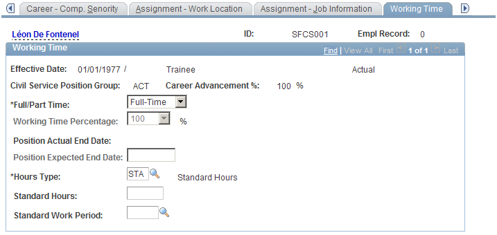 Working Time page