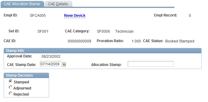 CAE Allocation Stamp page