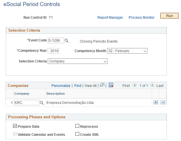 eSocial Period Controls page
