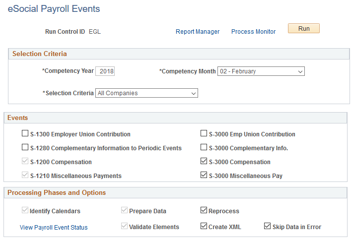 eSocial Payroll Events page