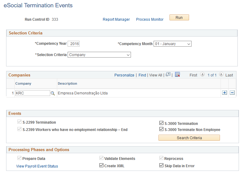 eSocial Termination Events page