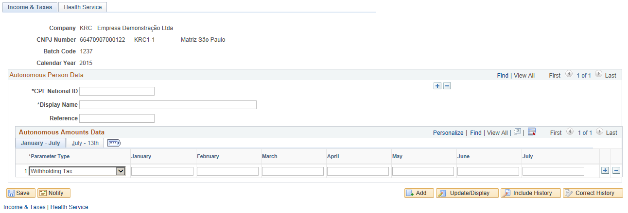 Income & Taxes page